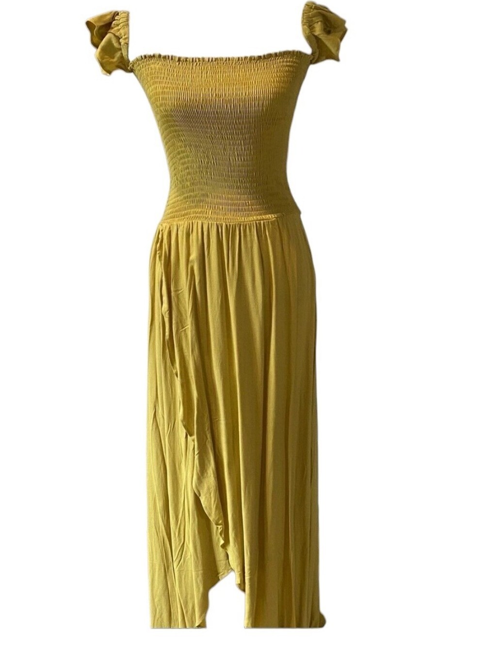 Young Fabulous and Broke Rayon Olive Maxi Dress Off shoulder Flowy Sz M
